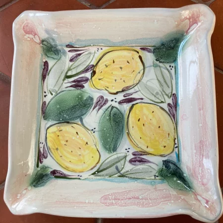 Square Plate, Lemons, Leaves